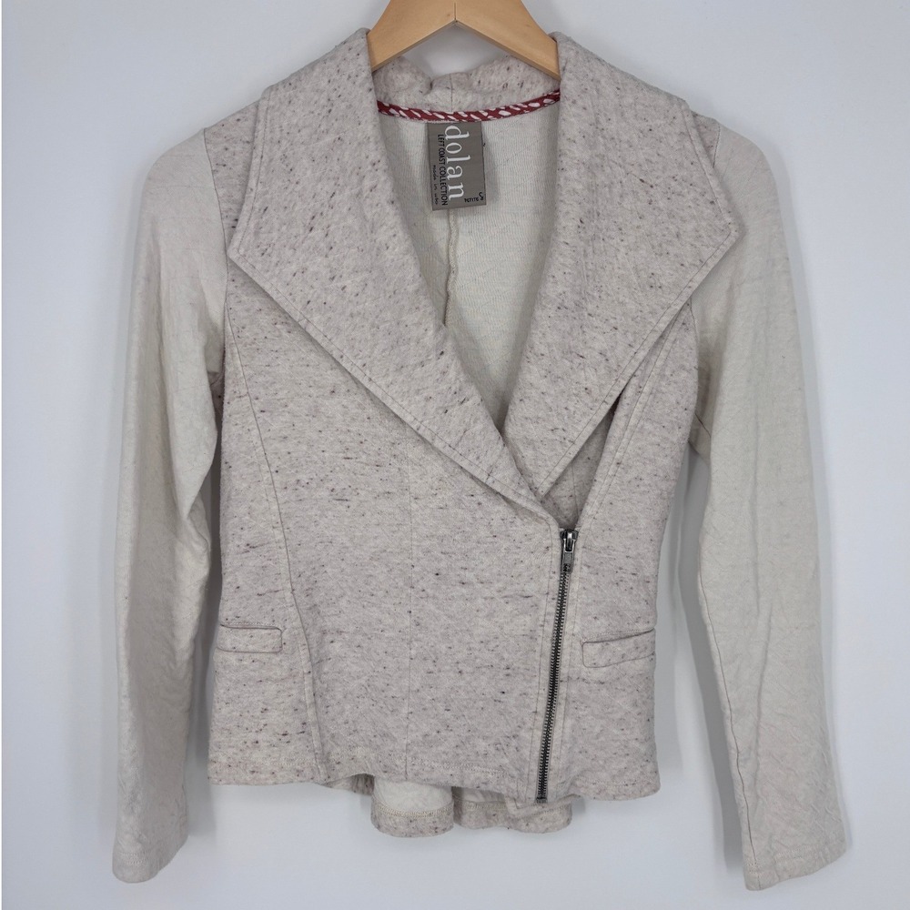 Dolan Left Coast Collection Moto Jacket Womens Petite S Oatmeal Speckled